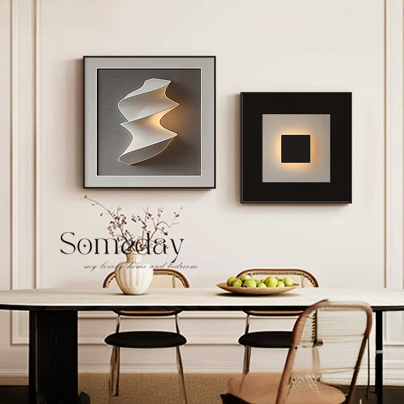 现代简约餐厅装饰画黑白极简餐桌墙面壁画高级感抽象卧室客厅挂画