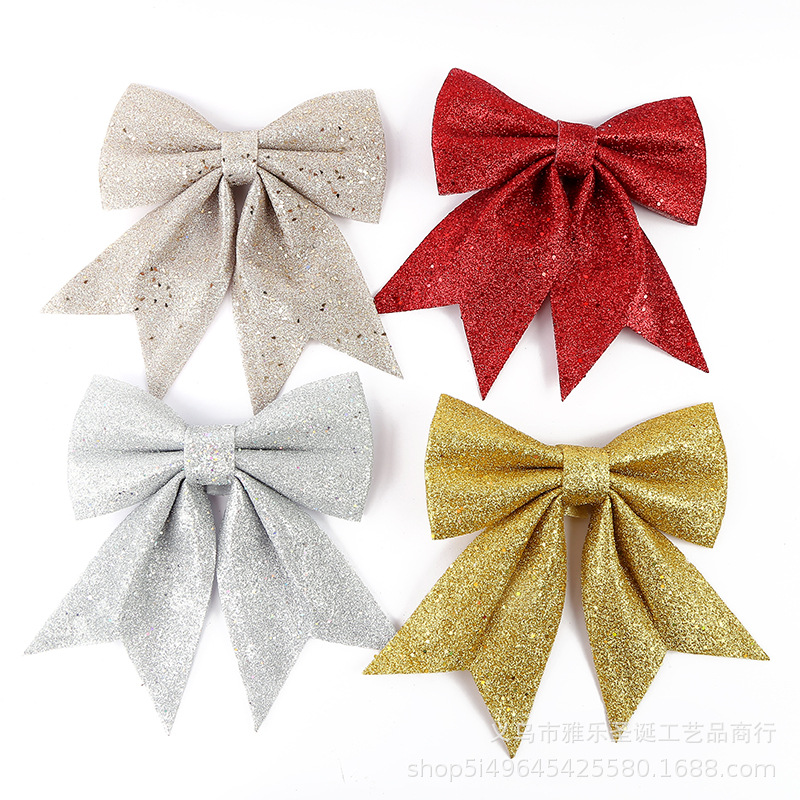 Sequins white bow Christmas tree hanging ornaments decorate