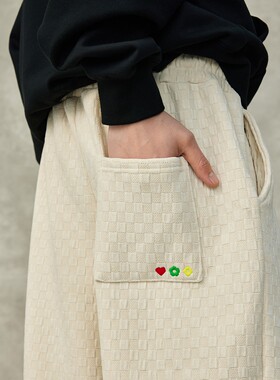 NPC潮牌彩色胶囊系列加绒肌理棋盘休闲裤男秋冬男裤直筒NP39TR40