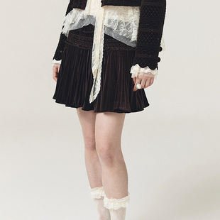 拉拉家2025冬季 复古宫廷风压褶丝绒半裙短裙子GQW68228 新款