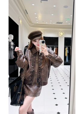 拉拉家2025冬季新款巴恩风复古时尚皮衣外套上衣女GFC25902