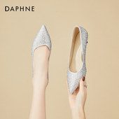 子高跟鞋 达芙妮银色尖头婚鞋 不累脚 气质单鞋 伴娘鞋 女2026新款 春季
