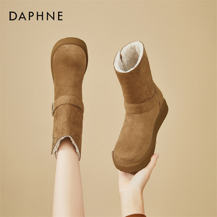 2025新款 加绒保暖棉鞋 两穿勃肯短靴子女 冬季 达芙妮厚底雪地靴女款