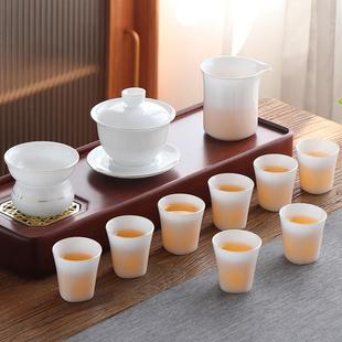 家用办公陶瓷盖碗泡茶杯整套礼盒送礼 高档轻奢冰种玉瓷茶具套装