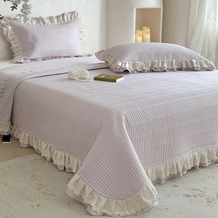 轻法式 双层花边莱赛尔纤维床盖单件榻榻米炕盖加厚夹棉床单三件套