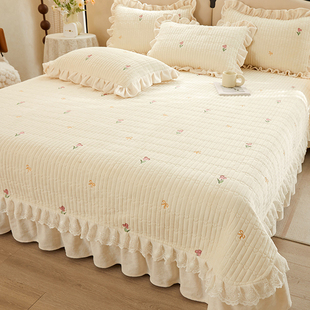 A类刺绣牛奶绒夹棉床盖单件2025新款 加厚保暖珊瑚绒床单三件套