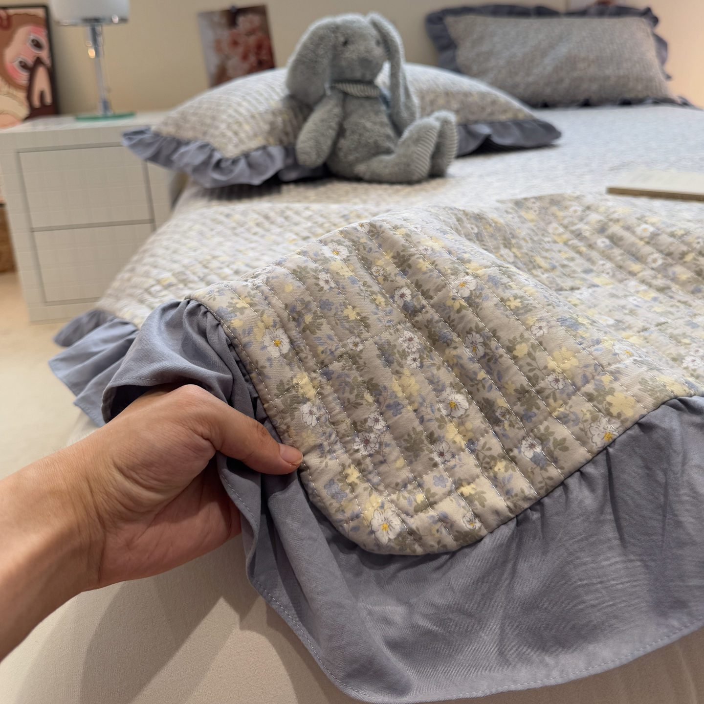 加厚夹棉花边床盖床单