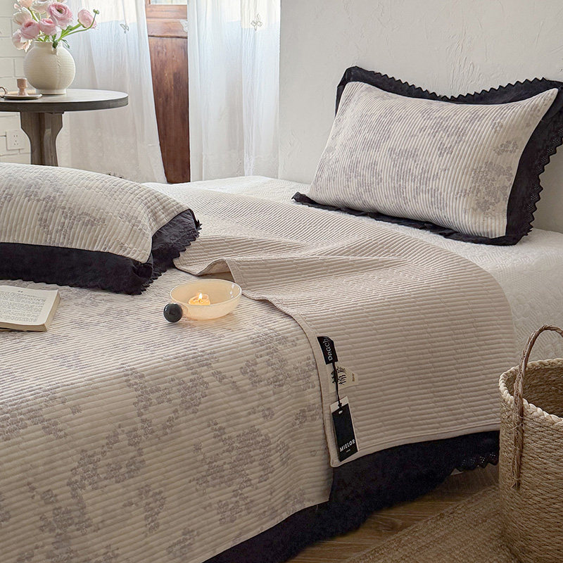 韩版纯棉花边单床盖法式碎花水洗原生态纯棉棉麻多功能床盖三件套