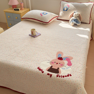 卡通牛奶绒毛巾绣床盖单件冬季 珊瑚绒夹棉床单儿童防滑床垫三件套