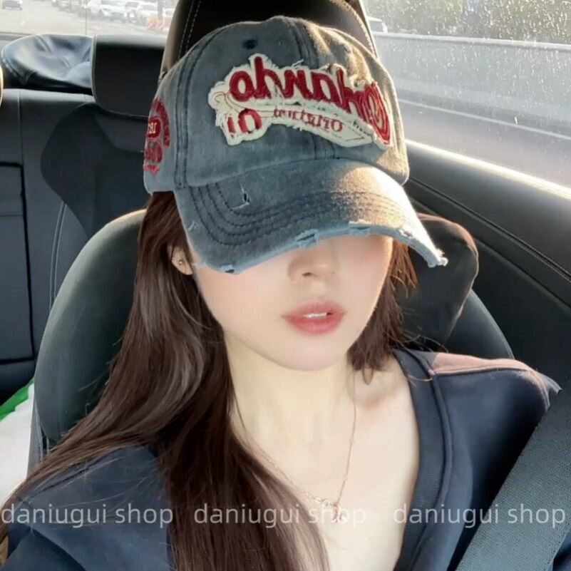 美式复古做旧水洗牛仔棒球帽男情侣大头遮阳新款宽帽檐鸭舌帽子女