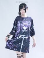 "Twin Crown" Original two-color pain T-shirt, fully printed Spring and summer subculture dark style 2D loose T-shirt thumbnail 2