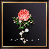 国色天香牡丹花胸针女高档天然珍珠轻奢设计感外套开衫 饰礼物女 装