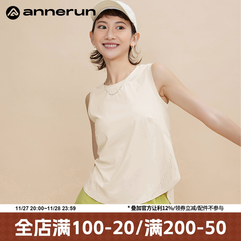 annerun宽松无袖运动上衣女冰凉透气瑜伽背心大码速干健身服T恤