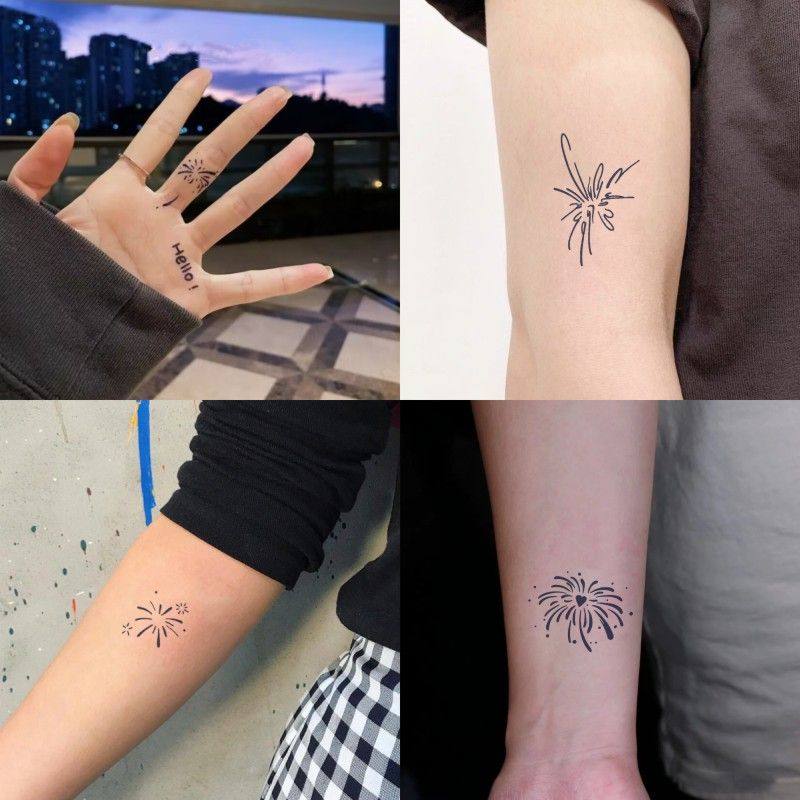 草本果汁烟花纹身贴 防水持久女手腕可爱彩色少女心花火仿真贴纸