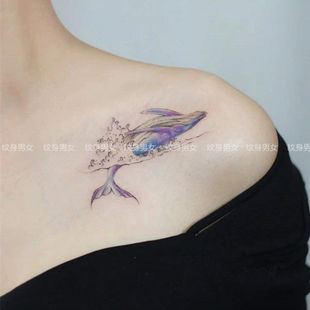 防水女持久 纹身贴 彩色学生手绘手腕手臂 海浪蓝鲸鱼 纹身男女
