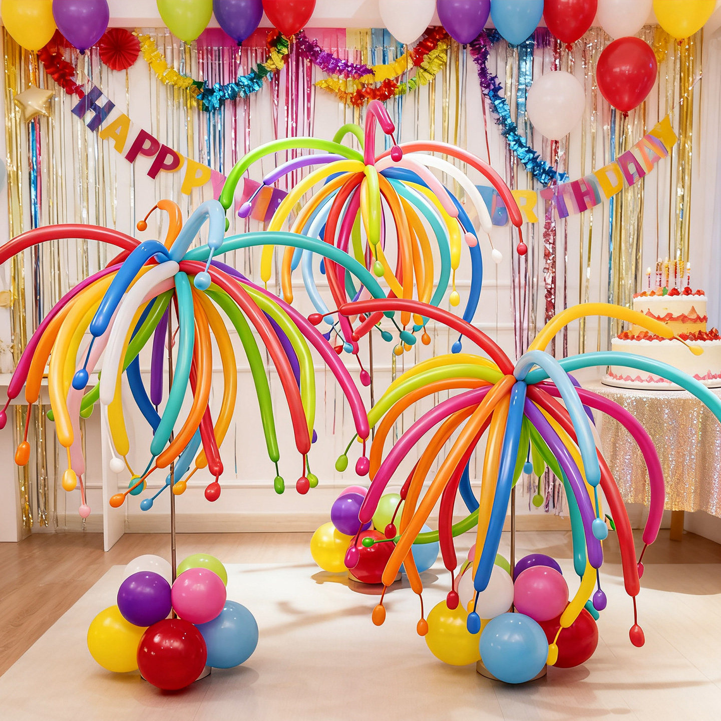 六一儿童节烟花长条气球立柱支架多巴胺氛围装饰教室场景美陈布置