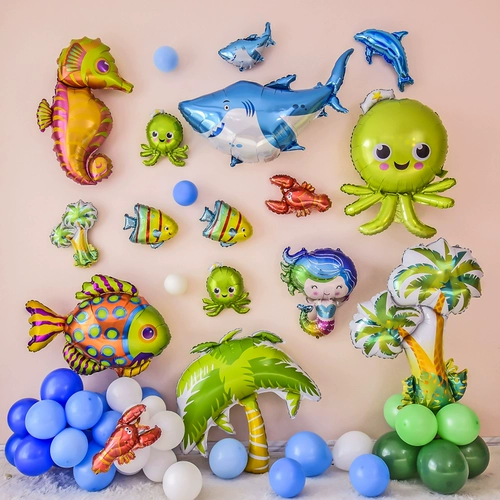 Морские мультяшные карточки с вопросами, детское вечернее платье для мальчиков, акула, детский воздушный шар, дельфин