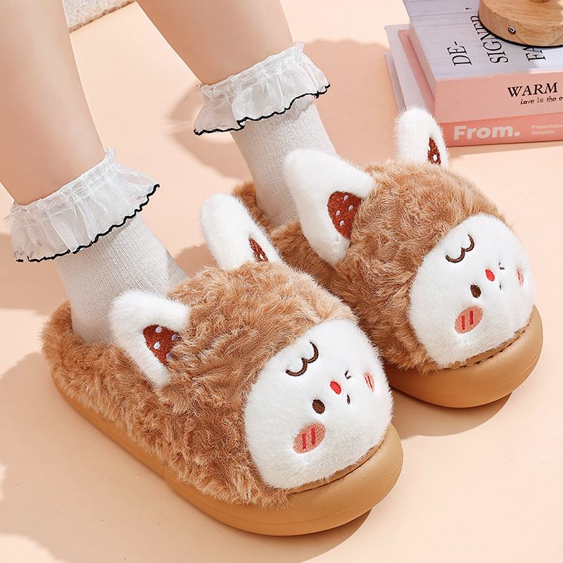 卡通棉拖鞋秋冬季室内家居加绒保暖防滑可爱毛毛拖鞋包头女士毛绒