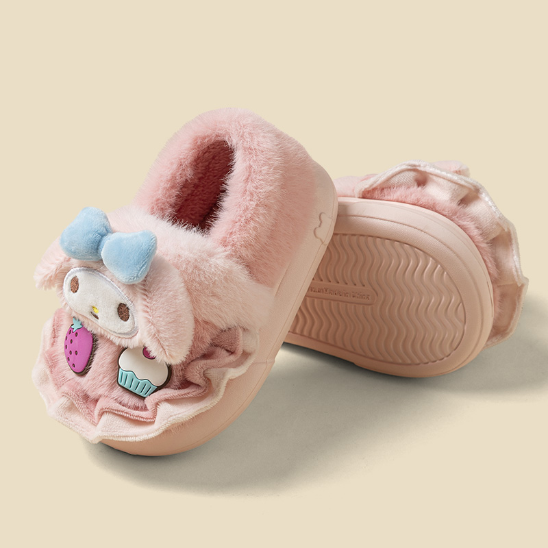 2025款卡通可爱库洛米加绒儿童棉拖鞋秋冬季女童室内居家棉拖包跟