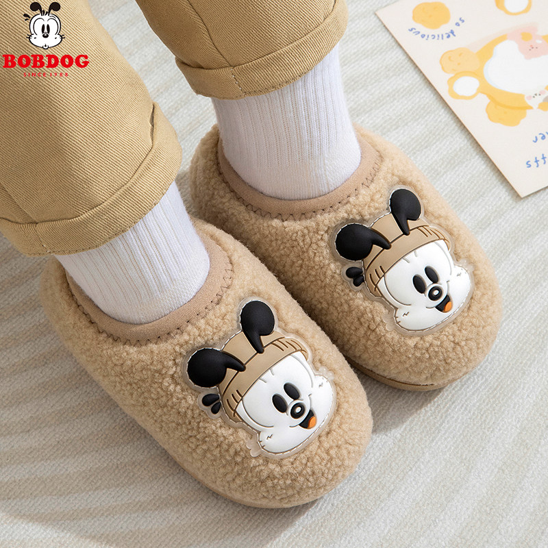 儿童棉拖鞋冬季男童卡通室内防滑棉鞋女孩加绒保暖可爱毛绒托拖鞋