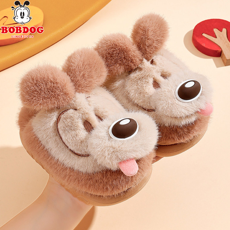 巴布豆儿童棉拖鞋新款秋冬季室内防滑保暖棉鞋女半包跟毛绒棉拖鞋