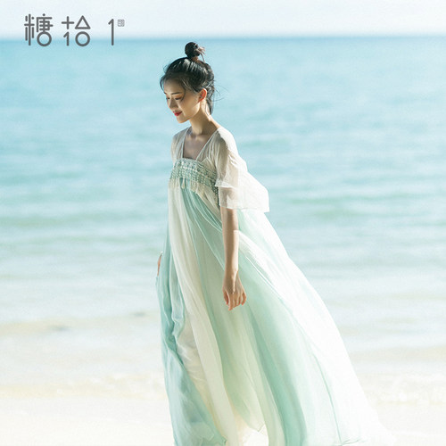 改良襦裙套头 前胸棉质流苏 下裙身双层设计