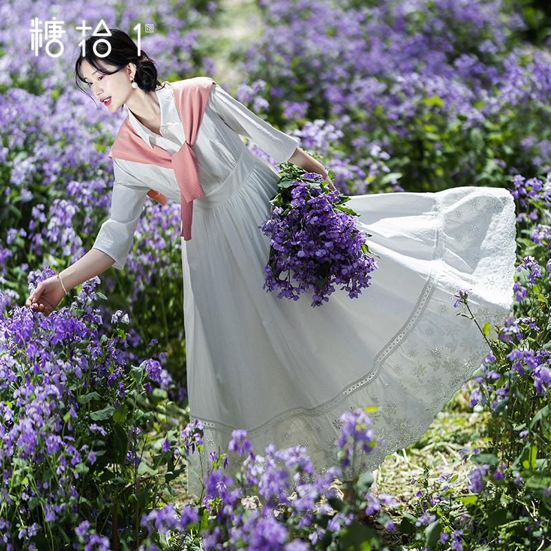 衬衫领连衣裙女2025夏季白色长裙