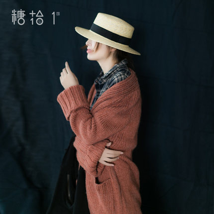糖十一2024秋冬新款文艺复古长针织开衫修身女士毛衣长款毛线外套