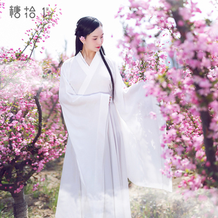 素連衣裙女春夏2024年新款 糖十一原創(chuàng)漢元 白色漢服長裙演出服裙子