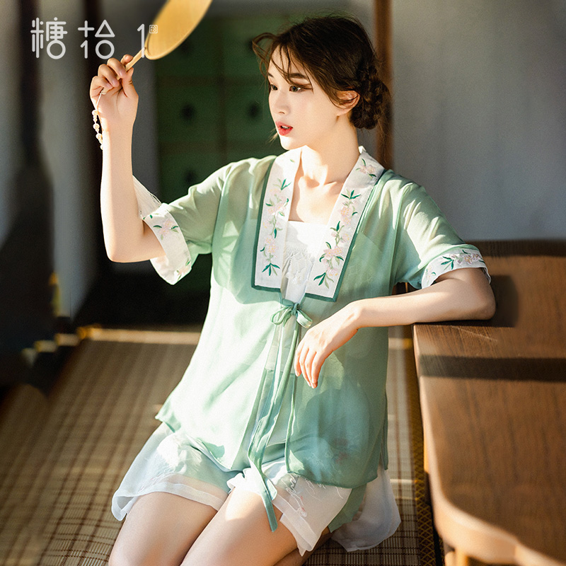 糖十一【青萝小扇】汉服宋制三件套2024新款绣花小衫女夏雪纺短裤,女装/女士精品,汉服半身裙,淘宝优惠券,粉丝福利购,淘宝优惠卷