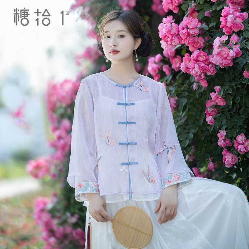 新中式撞色开衫女夏季