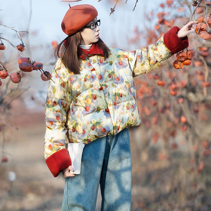文艺印花小款羽绒服女士冬季短款