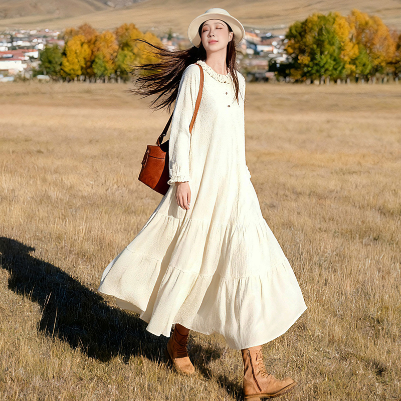 文艺针织荷叶边连衣裙女秋冬季裙