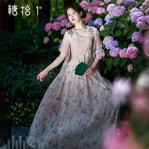 现货【素花卷】轻国风碎花连衣裙女夏新款气质雪纺长裙设计感裙子