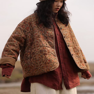 古蘭木-立领纽扣开衫宽松休闲花色棉服7400（衣长60胸围140）