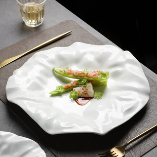 陶瓷不规则盘装菜盘子特色陶瓷西餐盘意面盘意境摆盘白色餐具商用