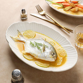 鱼盘简约椭圆盘耐高温家用装 创意陶瓷鱼盘新款 蒸鱼盘装 菜盘子深盘