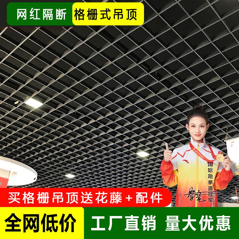 铝格栅铁格栅吊顶材料自装天花装饰集成网格黑白方格葡萄架铝方通