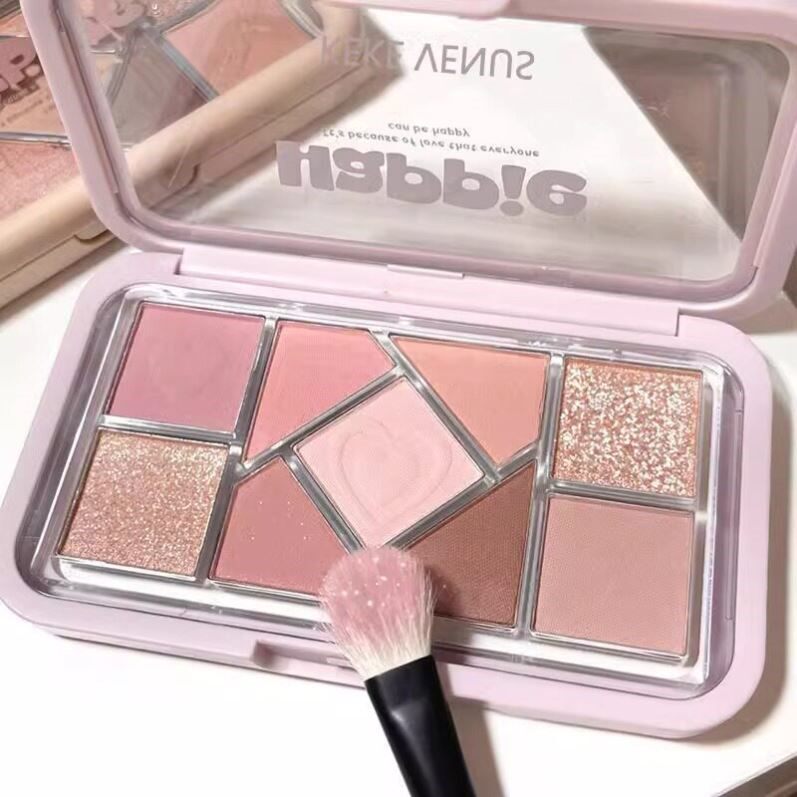 新款眼影盘低饱和大地色粉色蓝色珠哑光腮红一体日常淡妆彩妆正品