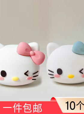 网红KT猫蛋糕装饰摆件可爱蝴蝶结KT猫头生日派对烘焙装扮插件