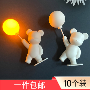 七夕情人节带灯告白气球爱心发光小熊抱抱熊情侣生日蛋糕装饰摆件