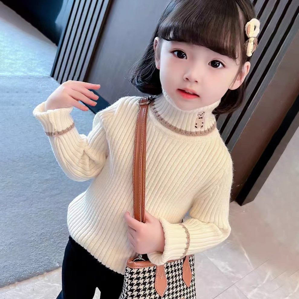 여자 스웨터 가을 겨울 2024 새로운 터틀넥 겨울 플러스 벨벳  화이트 베이비 겨울 니트 바닥 스웨터