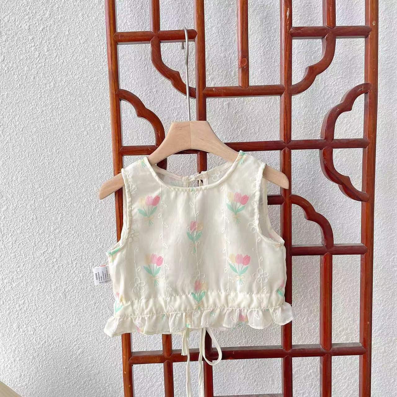 GIRL SUMMER DRESS SET 2024 NEW FASHIONABLE FOREIGN BABY GIRL INTERNET CELEBRITY SUMMER SLEEVELESS VEST PANTS TWO PIECE SET