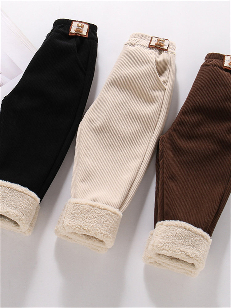 GIRLS CORDUROY PANTS PLUS FLEECE AUTUMN AND WINTER NEW LITTLE GIRL WARM PANTS TROUSERS WINTER CLOTHES BABY GIRLS SLACKS