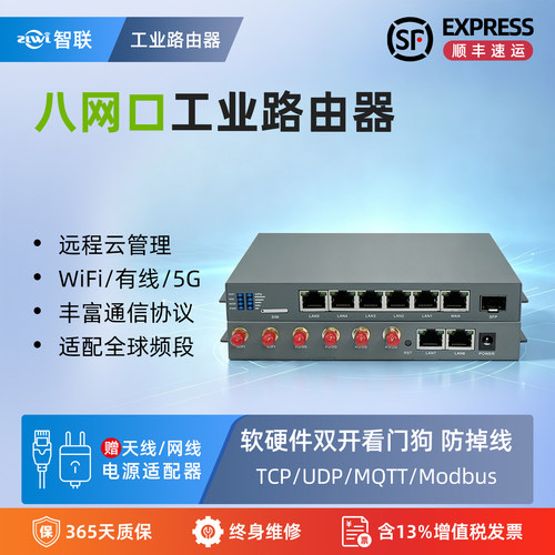 智联物联8网口1光口工业级路由器