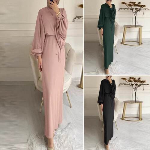 Solid Belted Tie Front Long Sleeve Dress Classy Modest