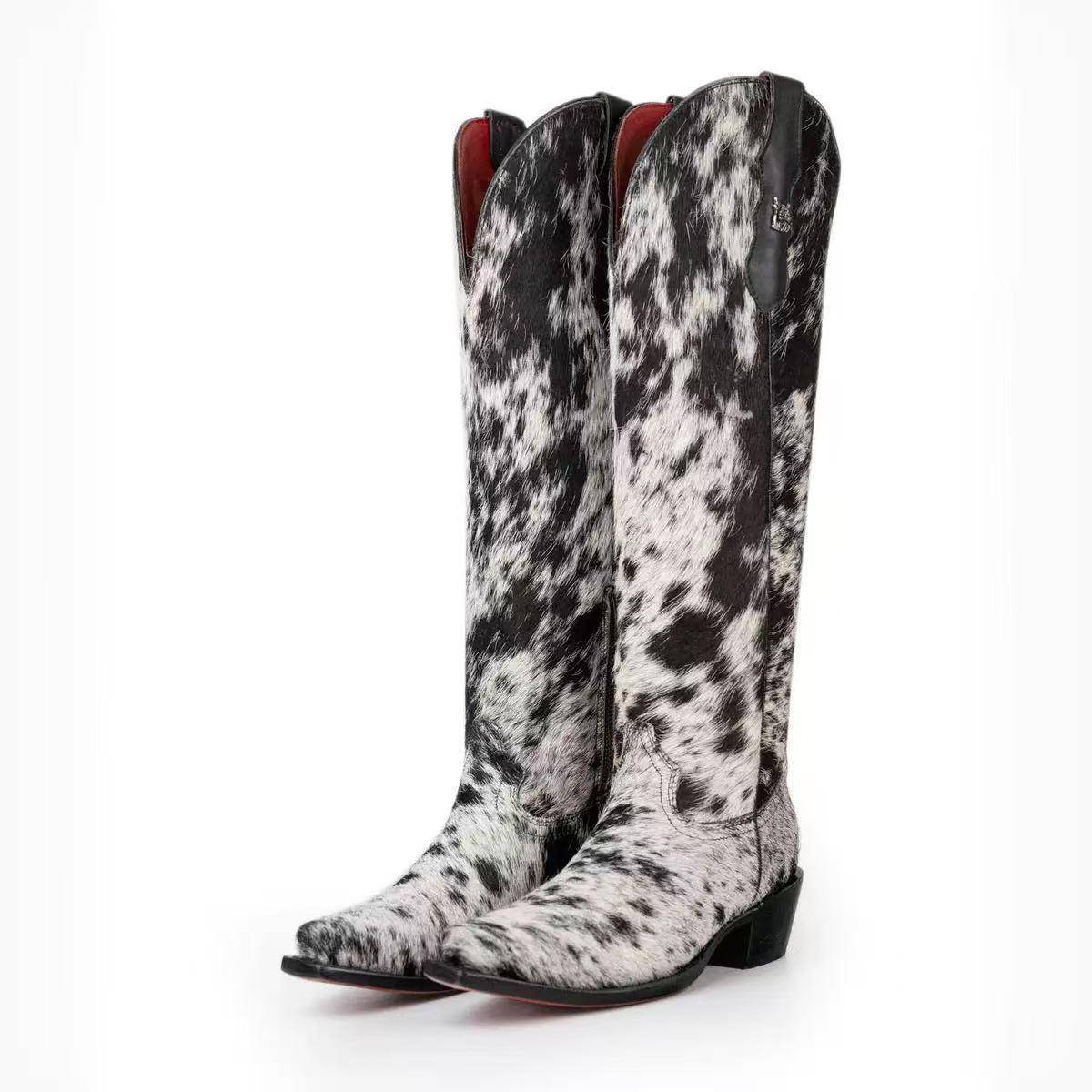 2025 new leopard print imitation horsehair knight boots