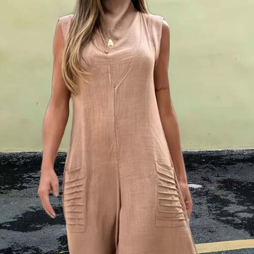 Women's solid color linen cotton wide-leg sleeveless