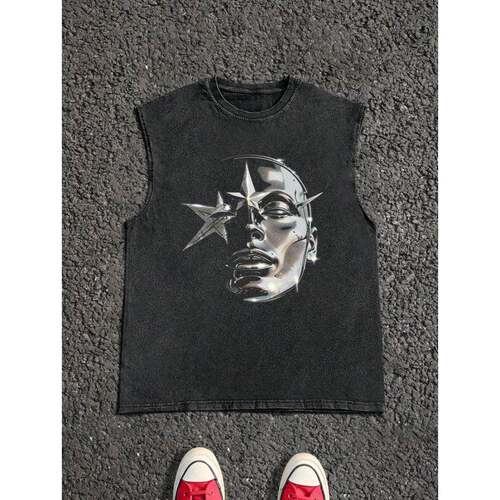 Face Print Vest Street Fashion Casual Comfy Sleeveless Top