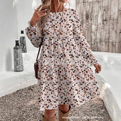 Women's Casual Loose-Fit Floral Long Sleeve Dress All over
